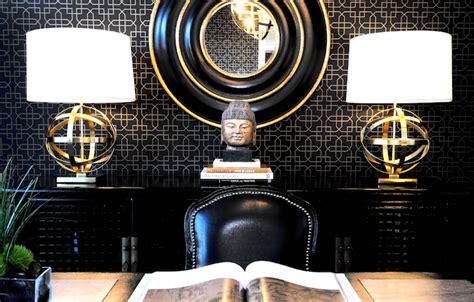 Black And Gold Office Contemporary Denlibraryoffice Atmosphere