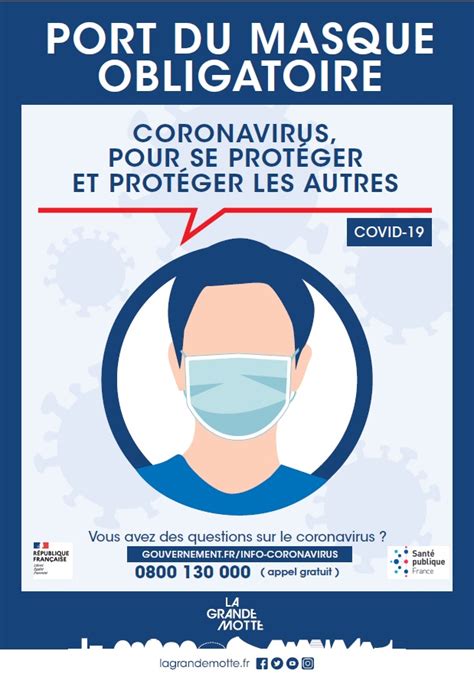 Suite à l'allocution présidentielle du 28 octobre, le port du masque sur le domaine public sera désormais obligatoire à partir de 6 ans. Port du masque obligatoire - La Grande Motte