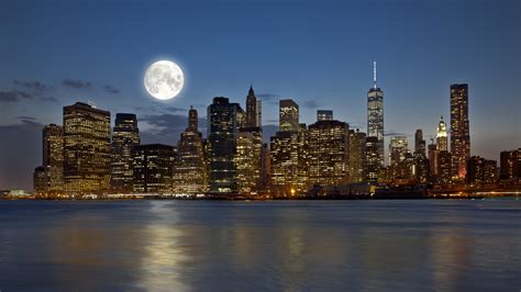 1920x1080 Full Moon Over Manhattan 1080p Laptop Full Hd Wallpaper Hd