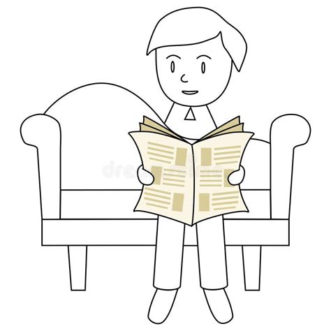 Cartoon Man Reading Newspaper Vector Drawing Stock Image Illustration