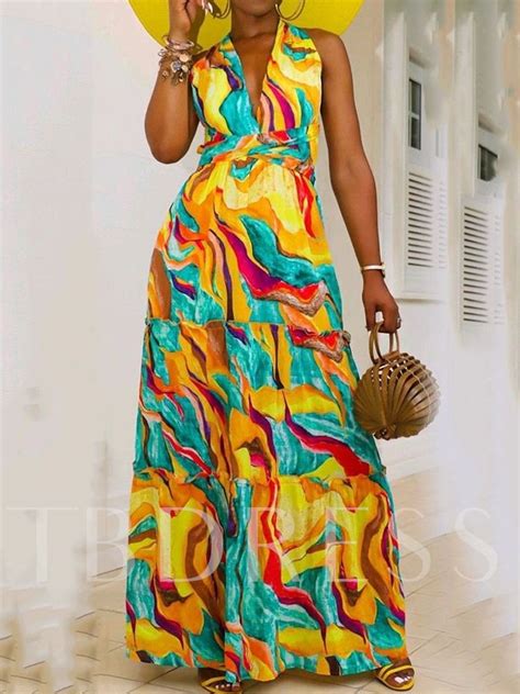 Sleeveless V Neck Floor Length Print High Waist Women S Maxi Dress Womens Maxi Dresses Maxi