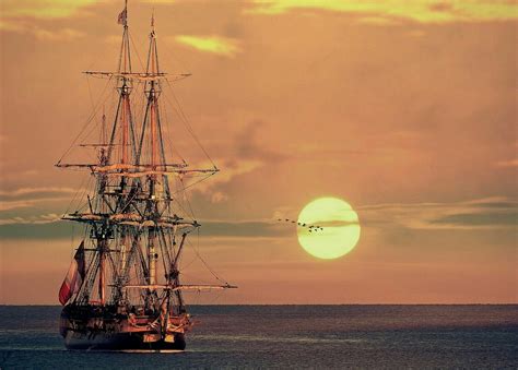 Pirate Ship I Love Sailing Sunset Nature Landscape Hd Poster Sunset