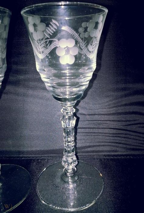 vintage etched crystal wine glasses in floral pattern set of 4 1738746632