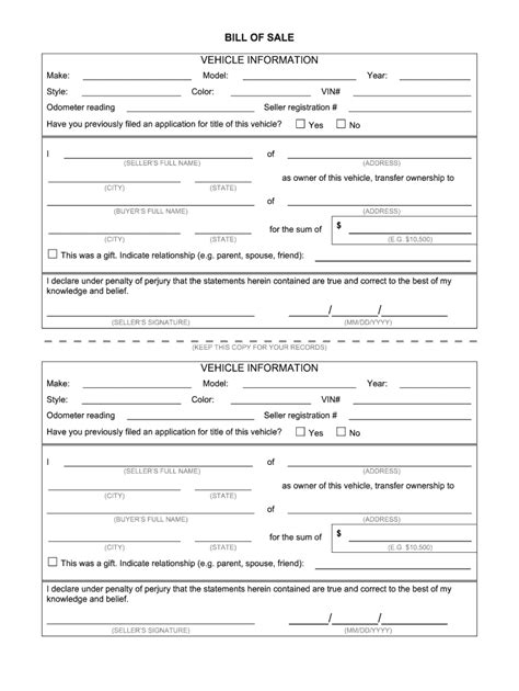 Printable Vehicle Bill Of Sale Fill Out And Sign Online Dochub