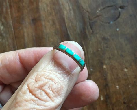 Super Thin Turquoise Channel Inlay Ring Size Native America Indian