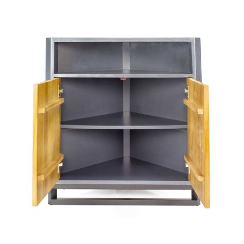 31 X 17 X 32 Gray Mdf Wood Metal Corner Cabinet With Doors And A
