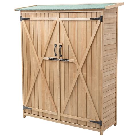 Gymax Garden Outdoor Wooden Storage Shed Cabinet Double Doors Fir Wood
