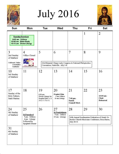 Parish Calendar St Catherine Greek Orthodox Church