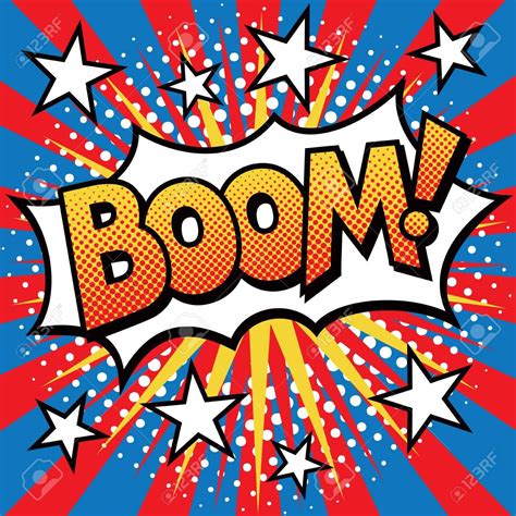 The Word Boom On A Colorful Background With Stars