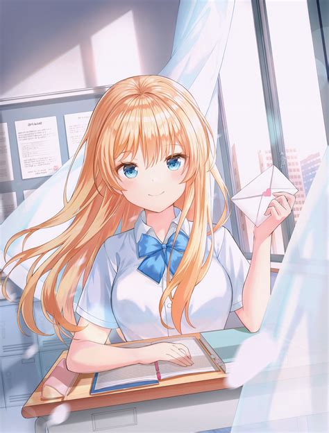 Download 3111x4096 Beautiful Anime Girl Blonde School Uniform Letter