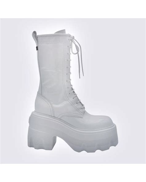Casadei White Leather Combat Boots In Grey Save 1 Lyst Canada