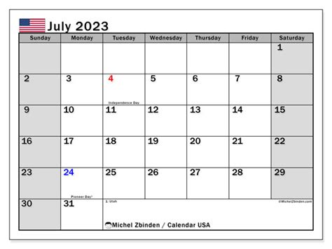 July 2023 Printable Calendar “36ms” Michel Zbinden Us