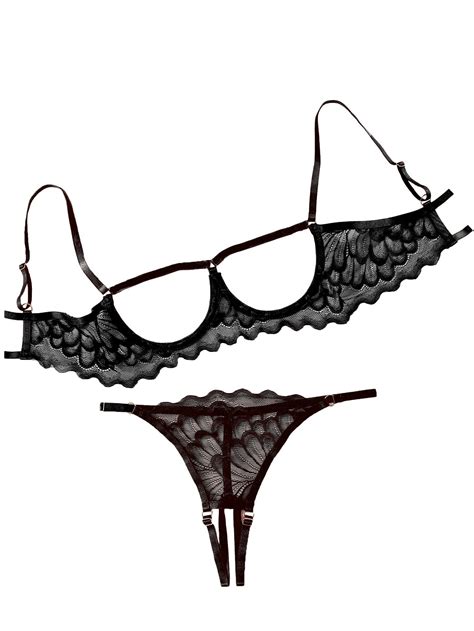 buy lilosy sexy underwire floral lace sheer lingerie set for women see through bra and panty 2