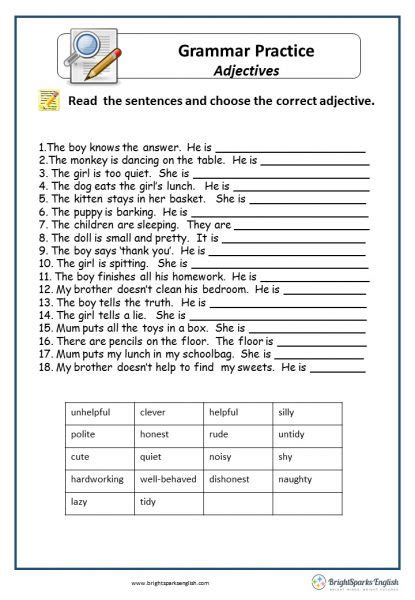 Grammar Adjectives Worksheet