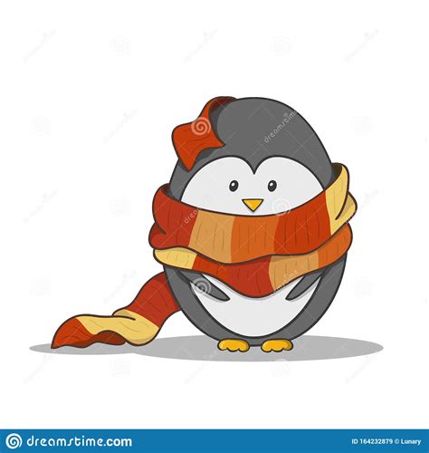 Cute Cartoon Penguin In A Very Long Scarf Stock Vector Illustration