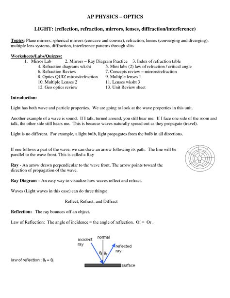 Light Reflection And Refraction Worksheet