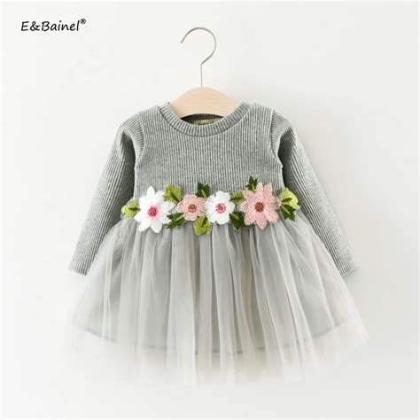2018 Brand Gown Infant Baby Dresses Long Sleeve Flower Embroidery Party