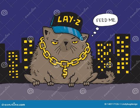Cartoon Illustration Of A Gangster Cat Rapper Stock Illustration