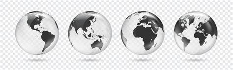 Set Of Transparent Globes Of Earth Realistic World Map In Globe Shape