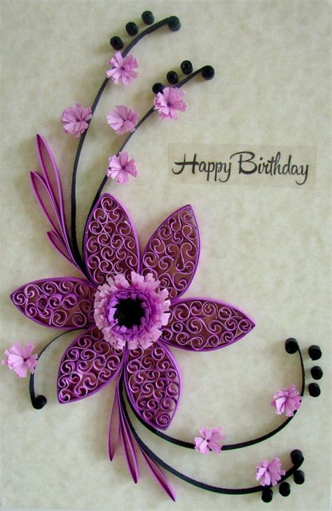 A Beautiful Quilled Birthday Card With Quilling Flowers In Shades Of