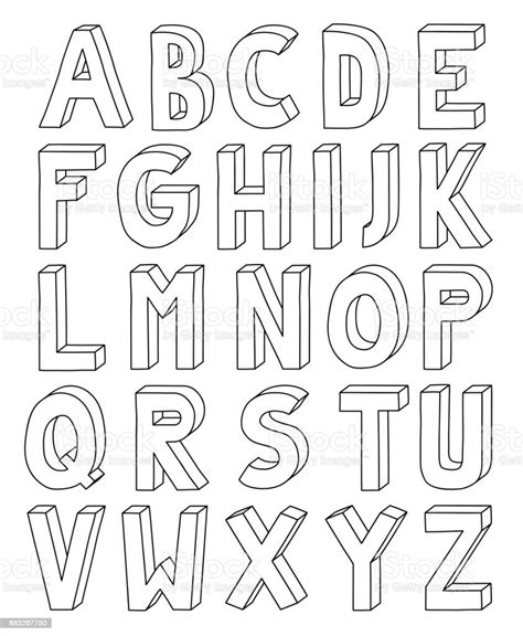 Alfabet Kerangka 3d Dari Huruf A Hingga Z Dalam Lembar A4 Ilustrasi
