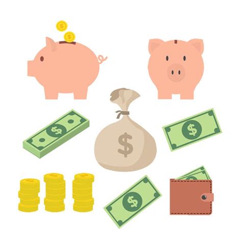 Piggy Bank Money Set Clip Arts Savings Illustration Png Etsy