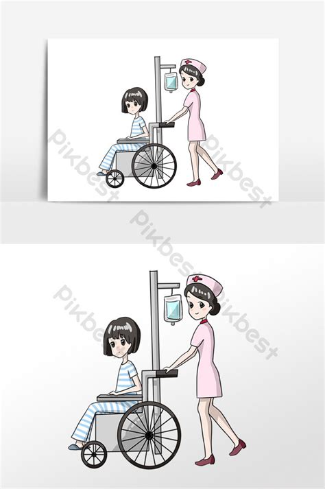 Cartoon Nurse Pushing A Patient In Wheelchair Png Images Psd Free