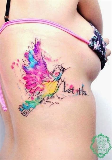 Cute Watercolor Bird Tattoo On Ribs Tattooimages