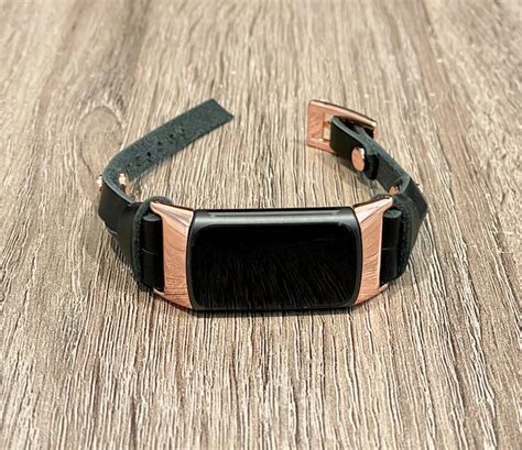 Black Leather Fitbit Charge 5 Band Rose Gold Fitbit Charge 5 Etsy