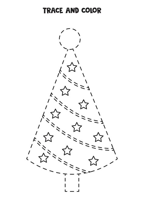 Trace And Color Cute Christmas Tree Worksheet For Kids 3798024 Vector