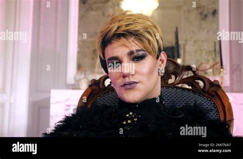 Portrait Gay Man Transgender Sit Chair Lgbt Makeup Trans Look Camera Woman Stock Video Footage