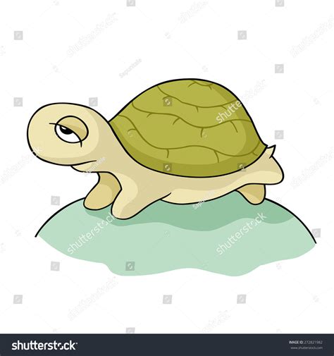 Cartoon Cute Character Turtlesea Tortoise With Sad Eyes Standing Hand