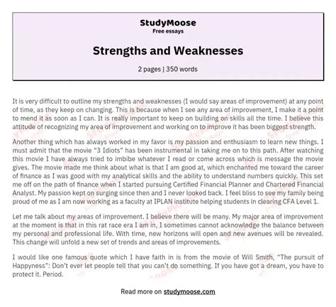 Strengths And Weaknesses Free Essay Example