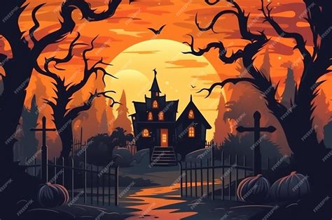 Premium Ai Image Halloween Background With A Haunted House In The Woods