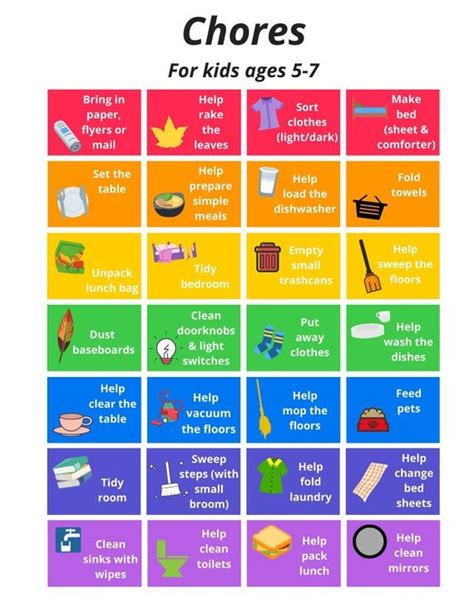 Kids Printable Chore Chart Ages 5 7 Etsy Chore Chart Kids Chores
