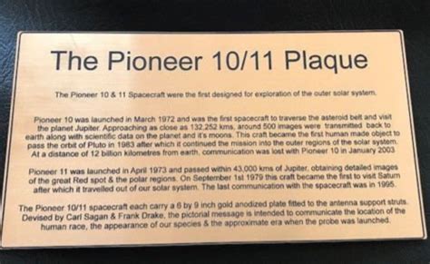 Pioneer Plaque 1011 Space Probe Nasa With Engraved Etsy