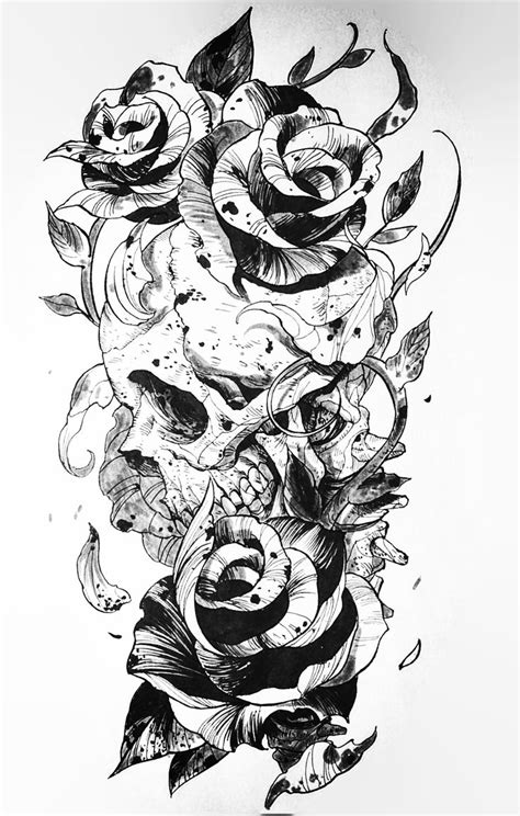 Skull And Roses Skull Rose Tattoos Skull Tattoo Design Skull Tattoo