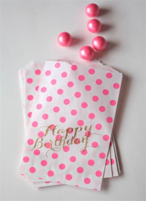 Pink Polka Dot Gold Embossed Treat Bags Set Of 10 1500 Via Etsy