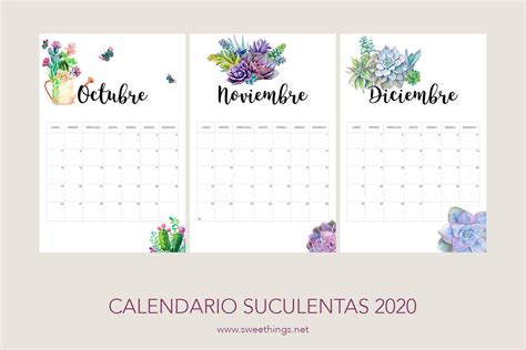 Calendarios 2020 Gratis Para Descargar • My Sweet Things Calendario