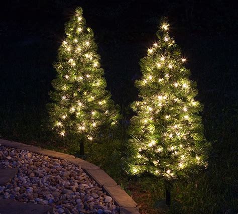 Outdoor Pre Lit Clear Led Faux Winchester Fir Walkway Trees Set Of 2