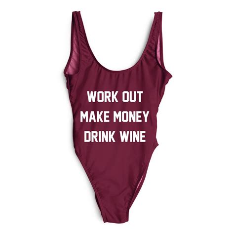 2017 Sexy Letter One Piece Swimwear Low Back Swimsuit Workout Make Money Drink Wine Bodysuit