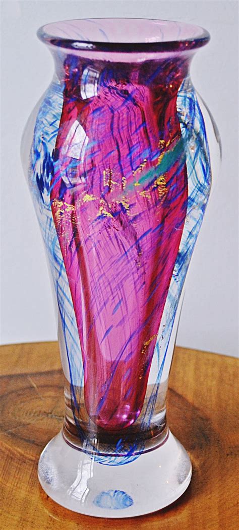 Heavy Art Glass Vase Multi Coloured Vase Etsy Colored Glass Vases Art Glass Vase Glass Art