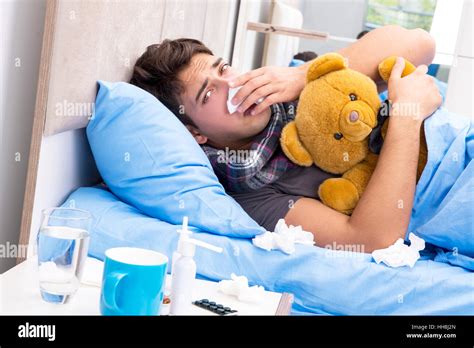 Sick Man With Flu Lying In The Bed Stock Photo Alamy