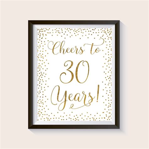 Cheers To 30 Years Gold Confetti 30th Birthday Sign 30th Etsy