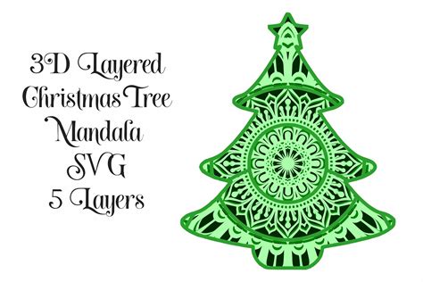 SVG Christmas Tree Mandala 3D Layered SVG - 5 Layers (754313) | Cut