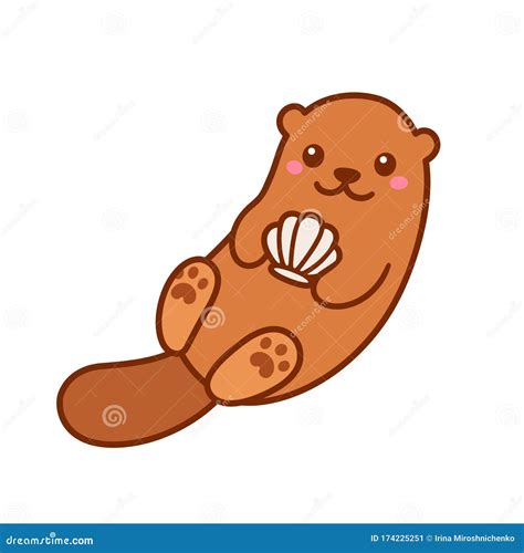 Cute Cartoon Otter With Seashell Stock Vector Illustration Of Playful