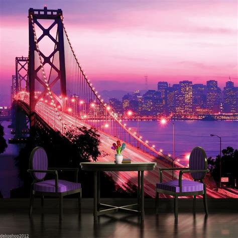 Fototapete Xxl Stadt Nacht Lila Bay Bridge Brücke Wohnzimmer New York