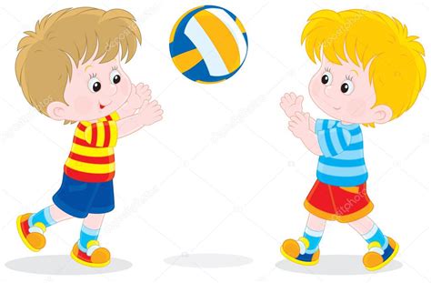 Niños Jugando Voleibol Vector Gráfico Vectorial © Alexbannykh Imagen