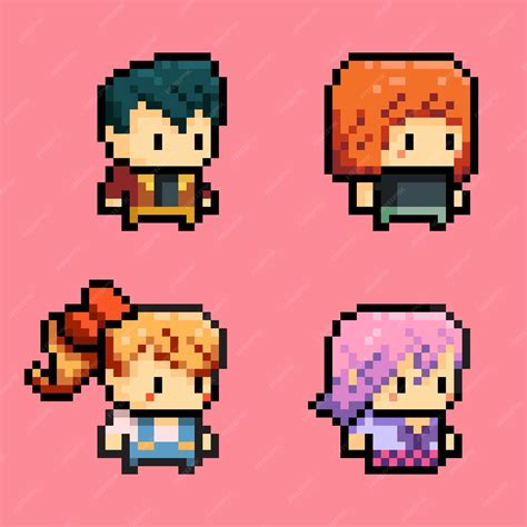 Premium Vector Pixel Art Group Of Characters Men And Women On Pink