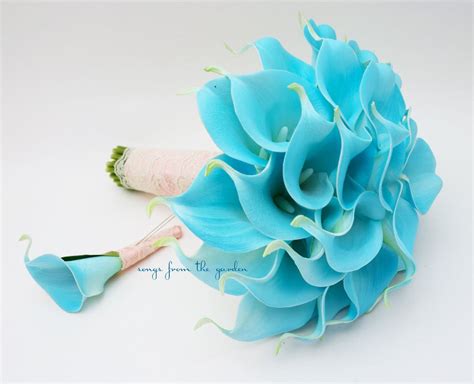 Blue Real Touch Calla Lily Bridal Bouquet And Groom S Boutonniere Blue